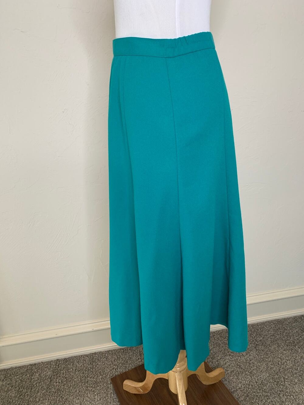 Vintage 1980s Teal Blue Midi Skirt Gored Flounce Style Sz XXS 26" Waist
